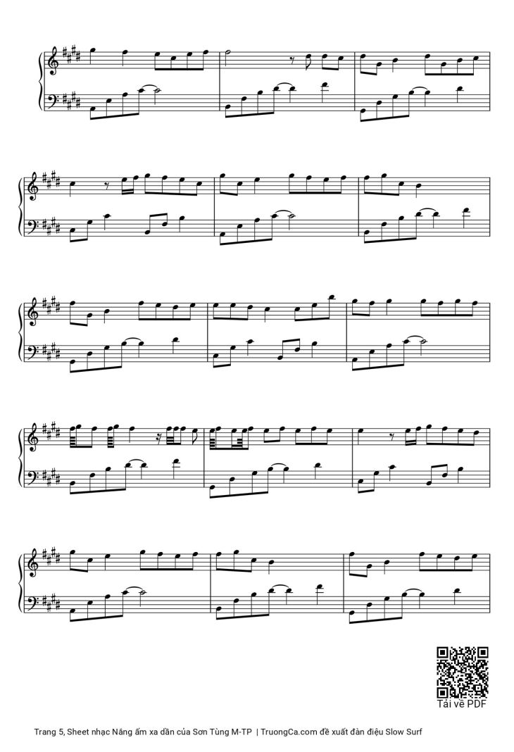 Page 5 of the piano sheet music PDF Piano – Nắng ấm xa dần by Sơn Tùng M-TP