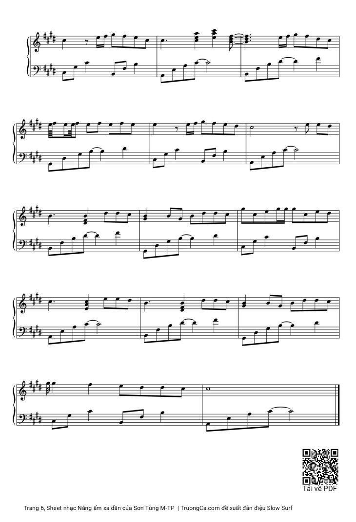 Page 6 of the piano sheet music PDF Piano – Nắng ấm xa dần by Sơn Tùng M-TP