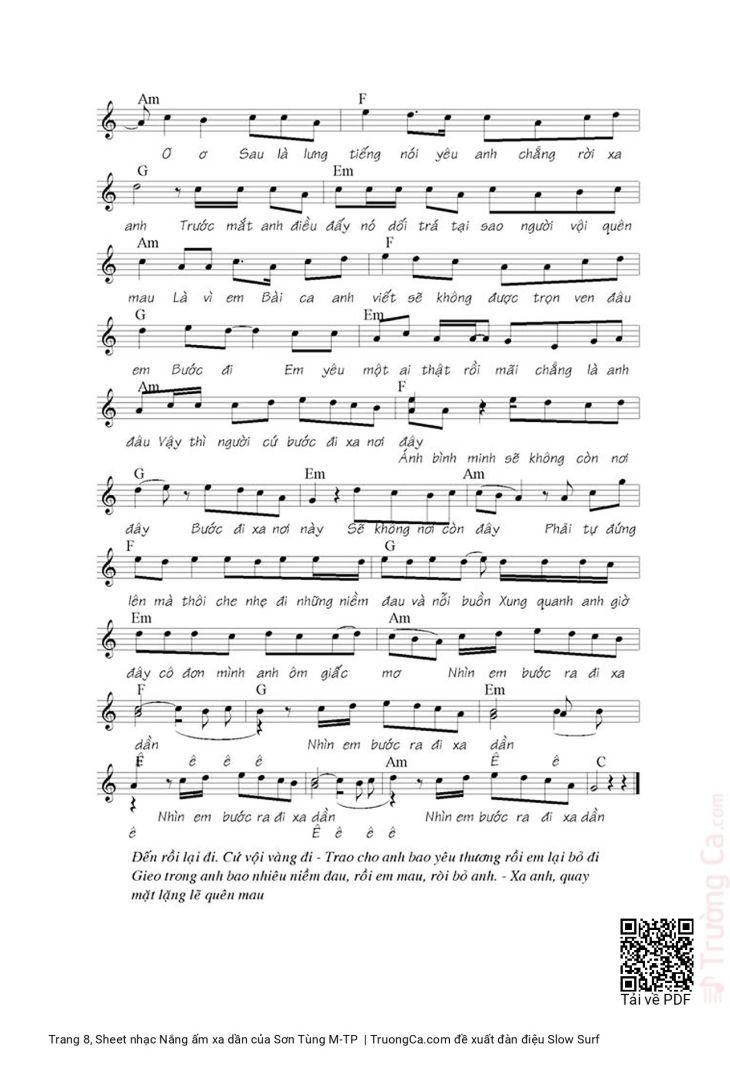Page 8 of the piano sheet music PDF Piano – Nắng ấm xa dần by Sơn Tùng M-TP