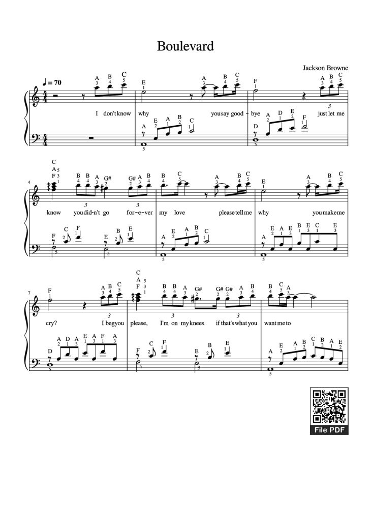 Page 1 of the piano sheet music PDF Piano – Boulevard by Dan Byrd