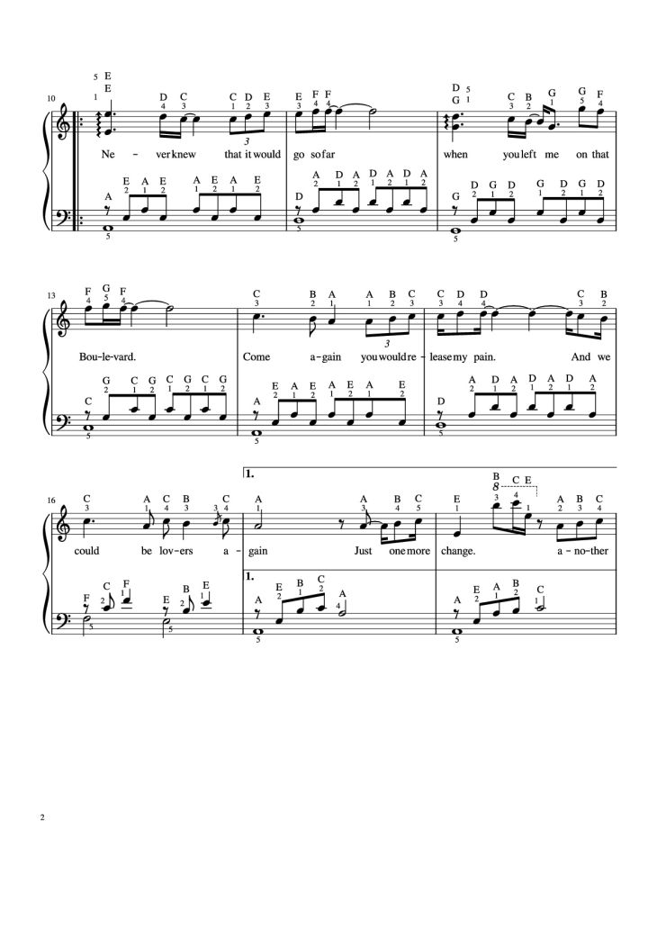 Page 2 of the piano sheet music PDF Piano – Boulevard by Dan Byrd