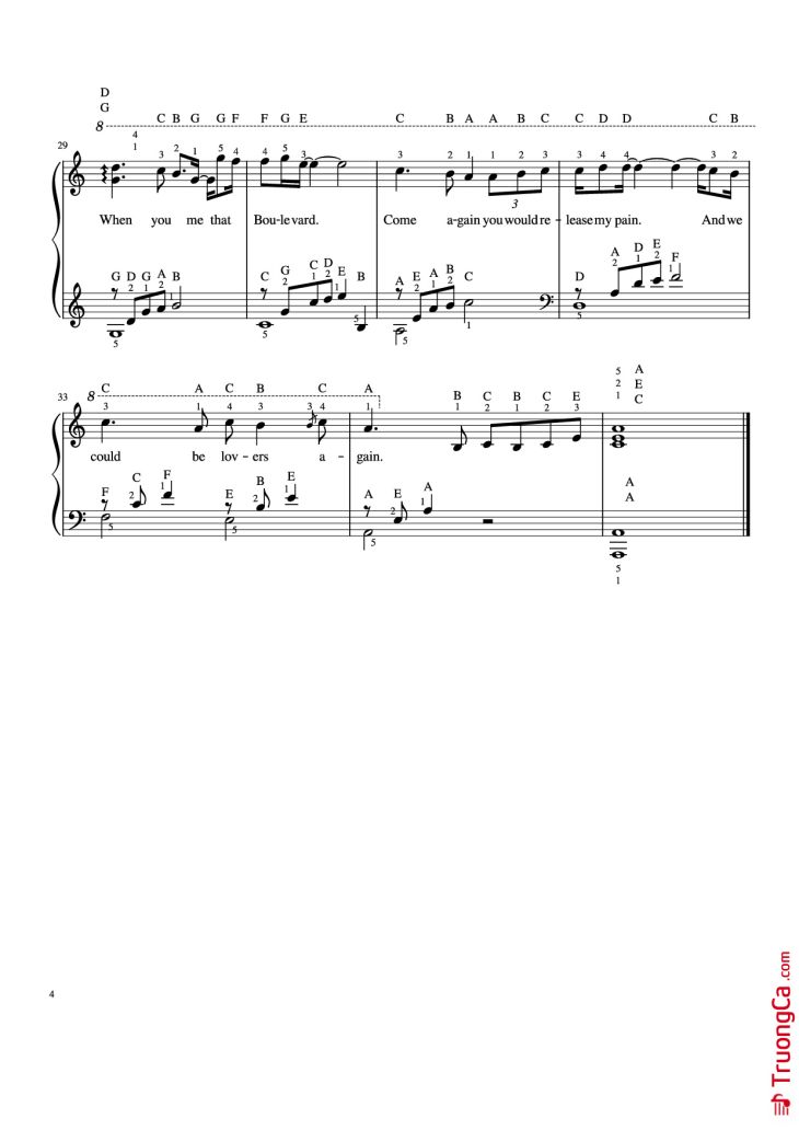 Page 4 of the piano sheet music PDF Piano – Boulevard by Dan Byrd