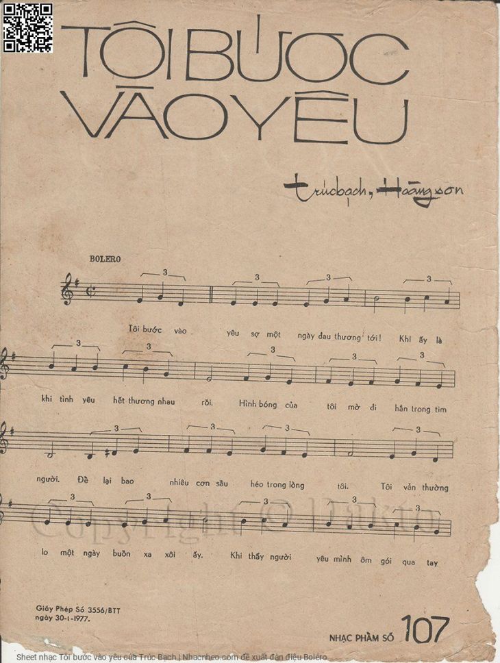 Page 2 of the piano sheet music PDF – Tôi bước vào yêu by Trúc Bạch