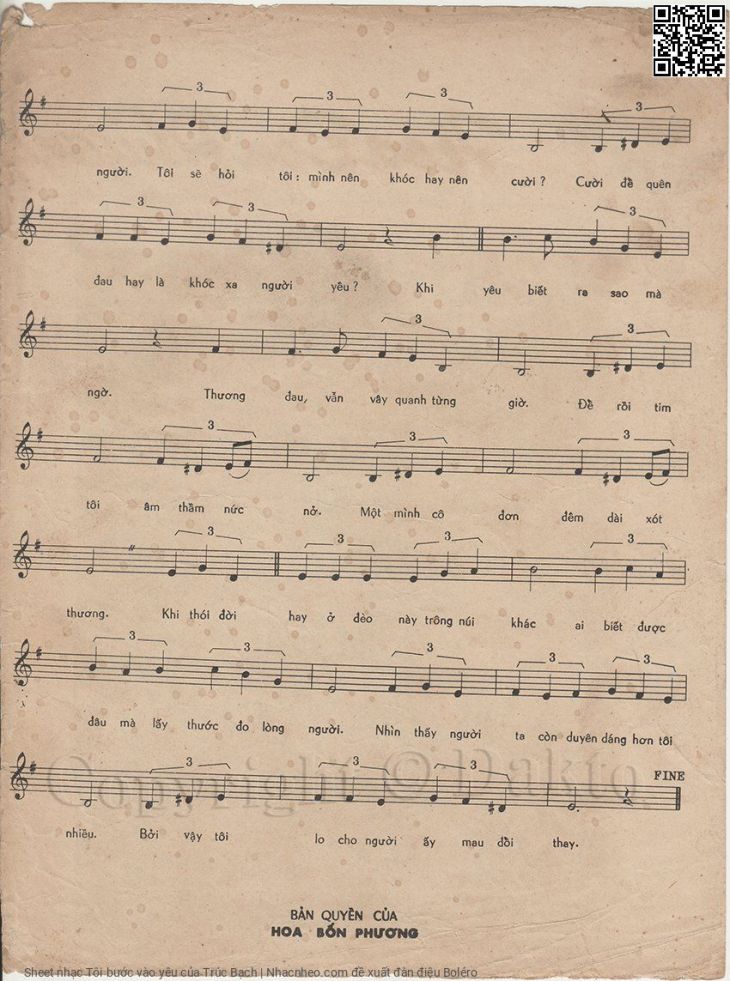 Page 3 of the piano sheet music PDF – Tôi bước vào yêu by Trúc Bạch