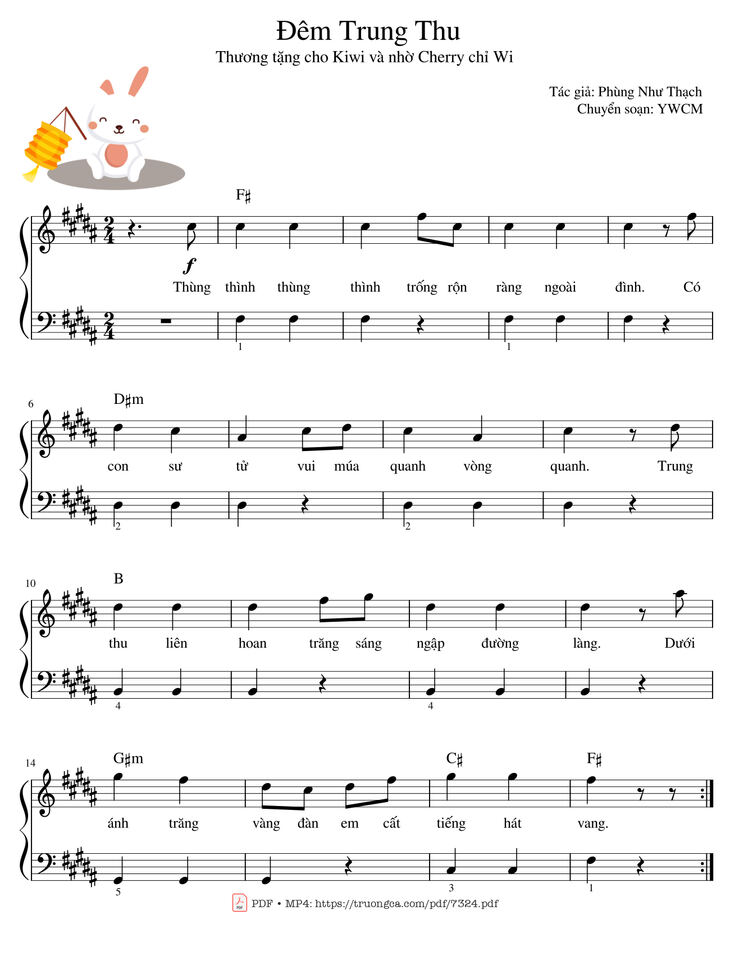Page 2 of the piano sheet music PDF Piano – Đêm Trung Thu Piano trình độ dễ by Phùng Như Thạch
