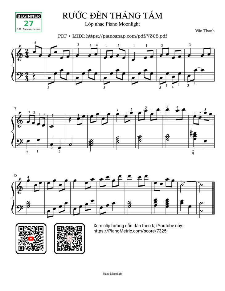 Page 1 of the piano sheet music PDF – RƯỚC ĐÈN THÁNG TÁM Piano solo by Đức Quỳnh