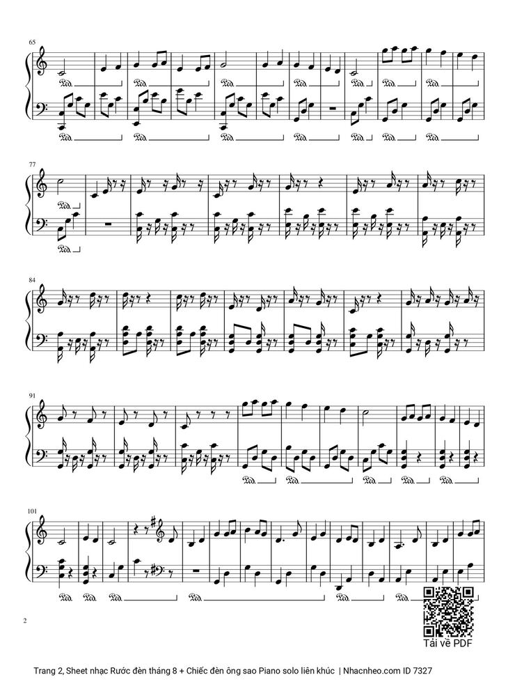 Page 2 of the piano sheet music PDF – Rước đèn tháng 8 + Chiếc đèn ông sao Piano solo liên khúc by Phạm Tuyên