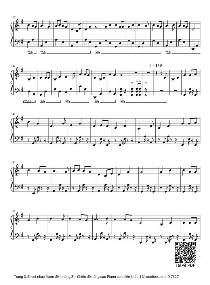 Page 3 of the piano sheet music PDF – Rước đèn tháng 8 + Chiếc đèn ông sao Piano solo liên khúc by Phạm Tuyên