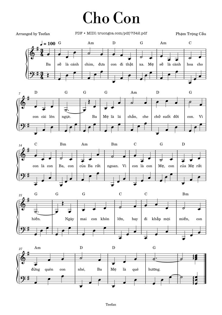 Page 1 of the piano sheet music PDF – Cho Con Piano by Phạm Trọng Cầu