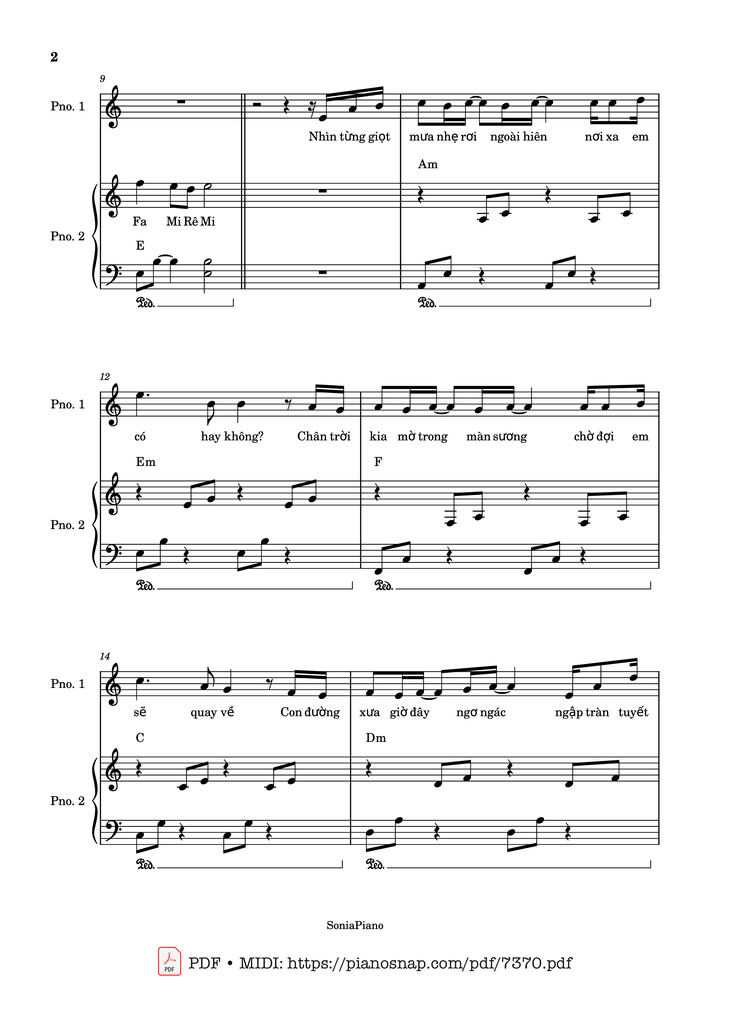 Page 2 of the piano sheet music PDF – Cơn Mơ Băng Giá Piano đệm hát by Lê Thành Trung