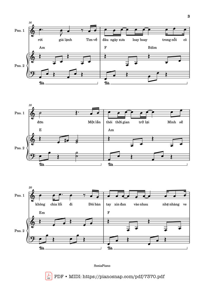 Page 3 of the piano sheet music PDF – Cơn Mơ Băng Giá Piano đệm hát by Lê Thành Trung