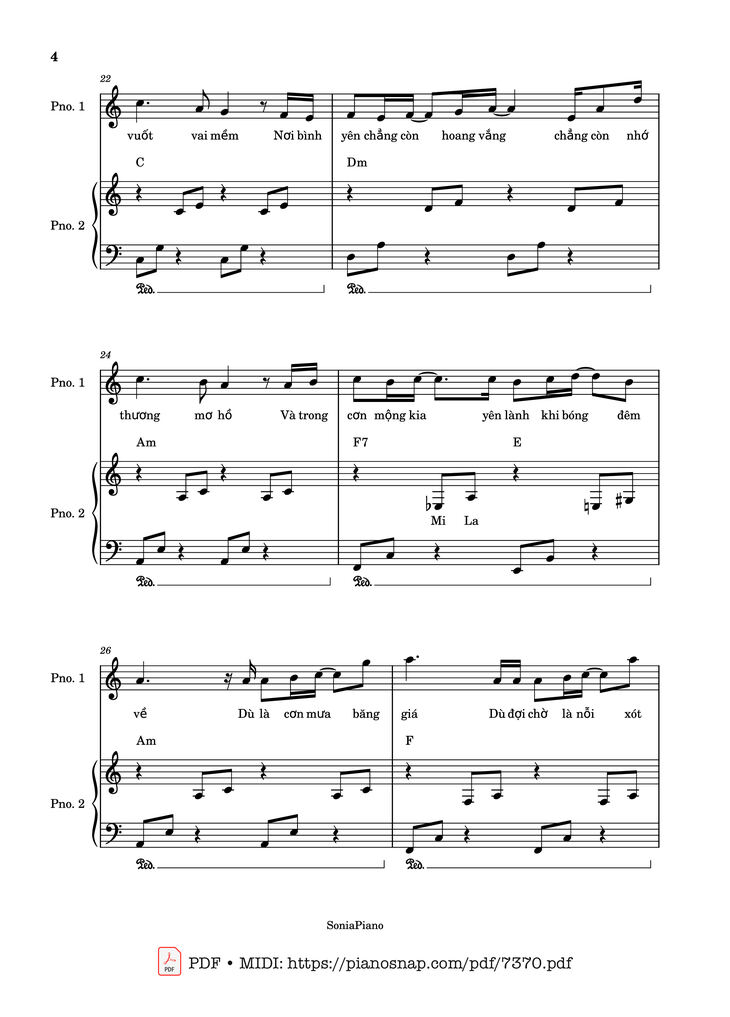 Page 4 of the piano sheet music PDF – Cơn Mơ Băng Giá Piano đệm hát by Lê Thành Trung