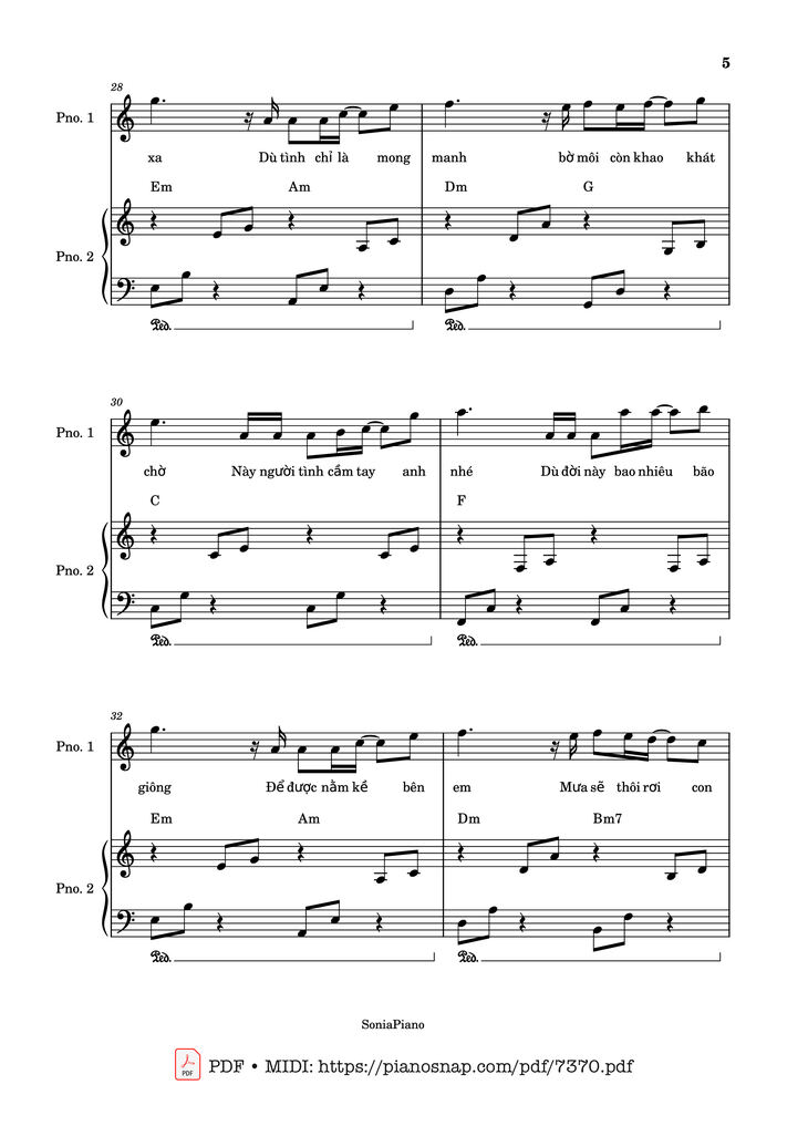 Page 5 of the piano sheet music PDF – Cơn Mơ Băng Giá Piano đệm hát by Lê Thành Trung