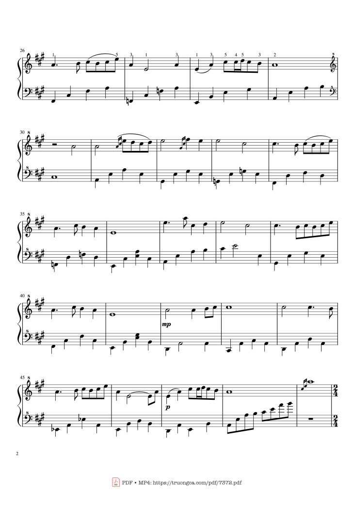 Page 2 of the piano sheet music PDF – Bèo dạt mây trôi Piano cover theo Anh Khang, Quang Thắng by Dân ca Bắc Bộ