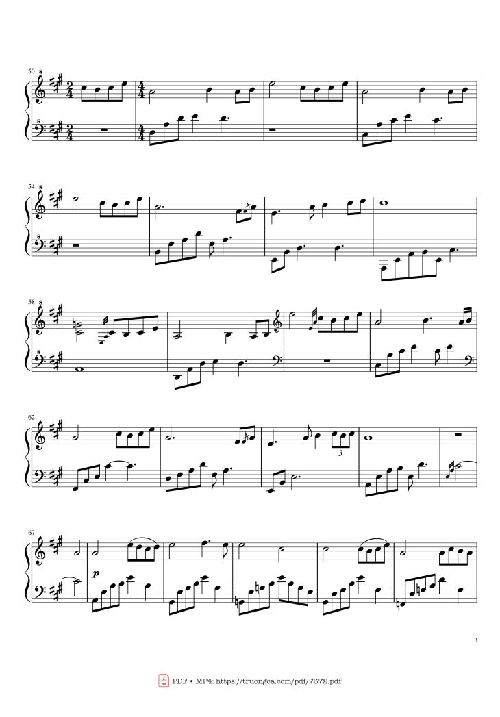 Page 3 of the piano sheet music PDF – Bèo dạt mây trôi Piano cover theo Anh Khang, Quang Thắng by Dân ca Bắc Bộ