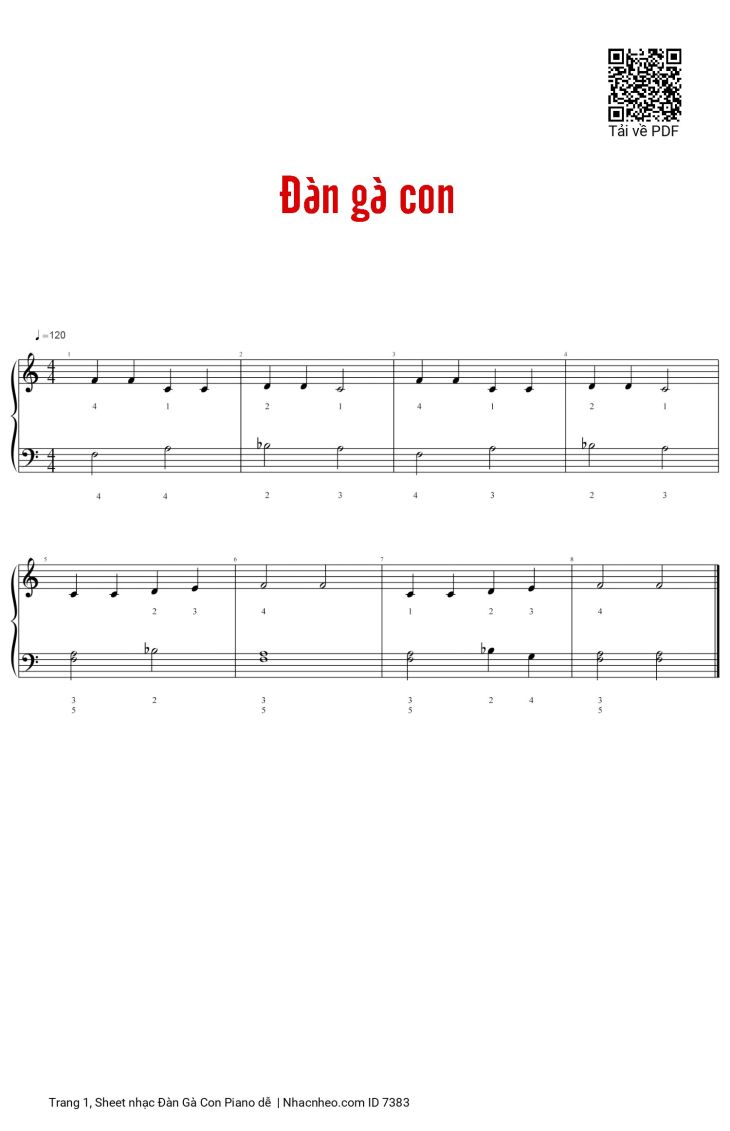 Page 1 of the piano sheet music PDF – Đàn Gà Con Piano dễ by Nhạc Pháp