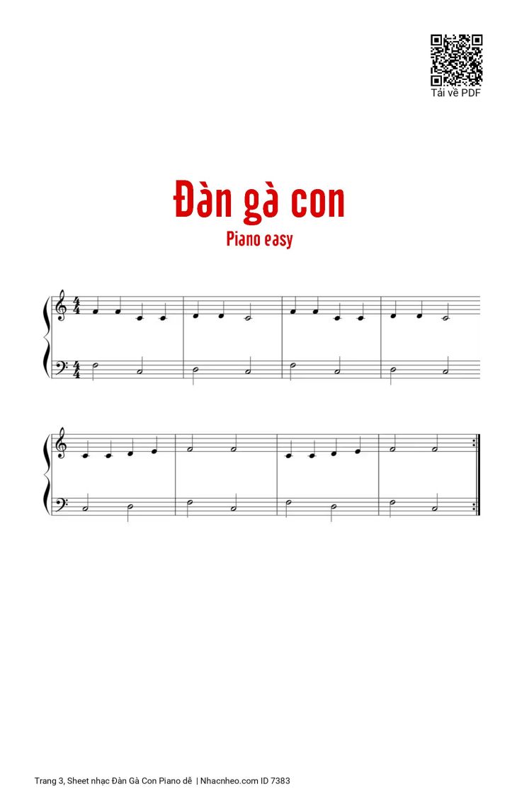 Page 3 of the piano sheet music PDF – Đàn Gà Con Piano dễ by Nhạc Pháp