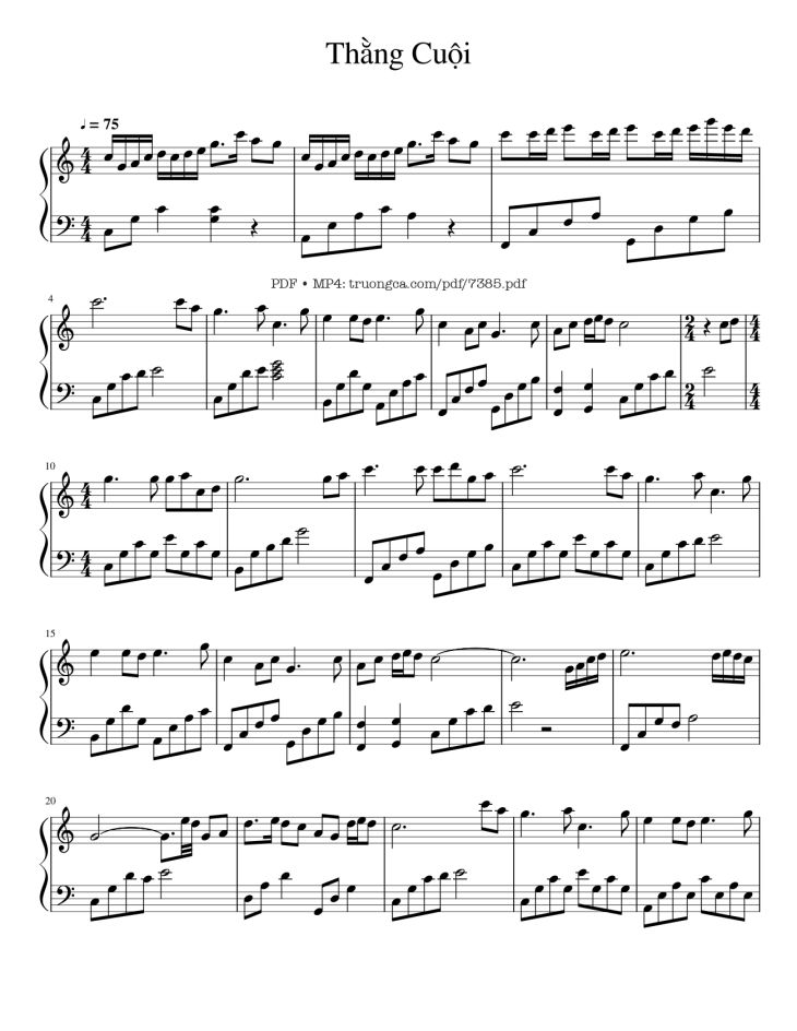 Page 1 of the piano sheet music PDF – Thằng Cuội Piano by Lê Thương