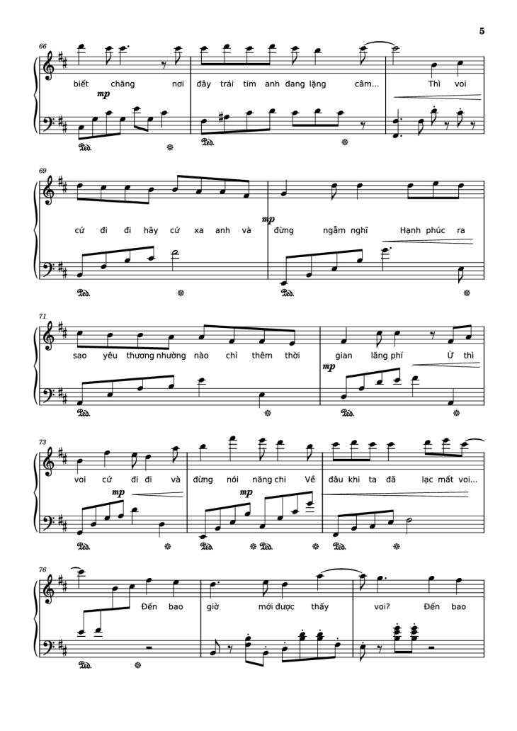 Page 5 of the piano sheet music PDF Piano – Mashup Chú voi con ở bản Đôn + Một lần Thôi + Anh cứ đi đi + Cầu Vồng Khuyết mashup Piano by Phạm Tuyên
