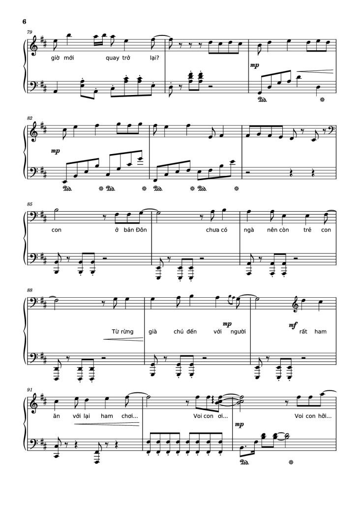 Page 6 of the piano sheet music PDF Piano – Mashup Chú voi con ở bản Đôn + Một lần Thôi + Anh cứ đi đi + Cầu Vồng Khuyết mashup Piano by Phạm Tuyên