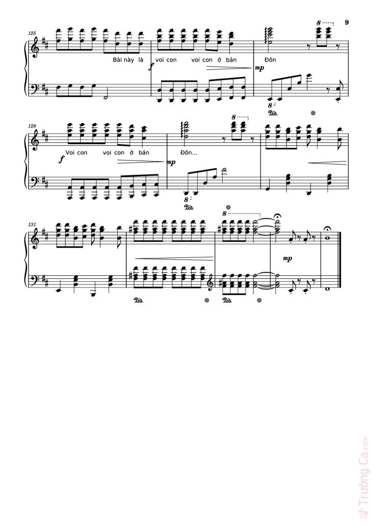 Page 9 of the piano sheet music PDF Piano – Mashup Chú voi con ở bản Đôn + Một lần Thôi + Anh cứ đi đi + Cầu Vồng Khuyết mashup Piano by Phạm Tuyên