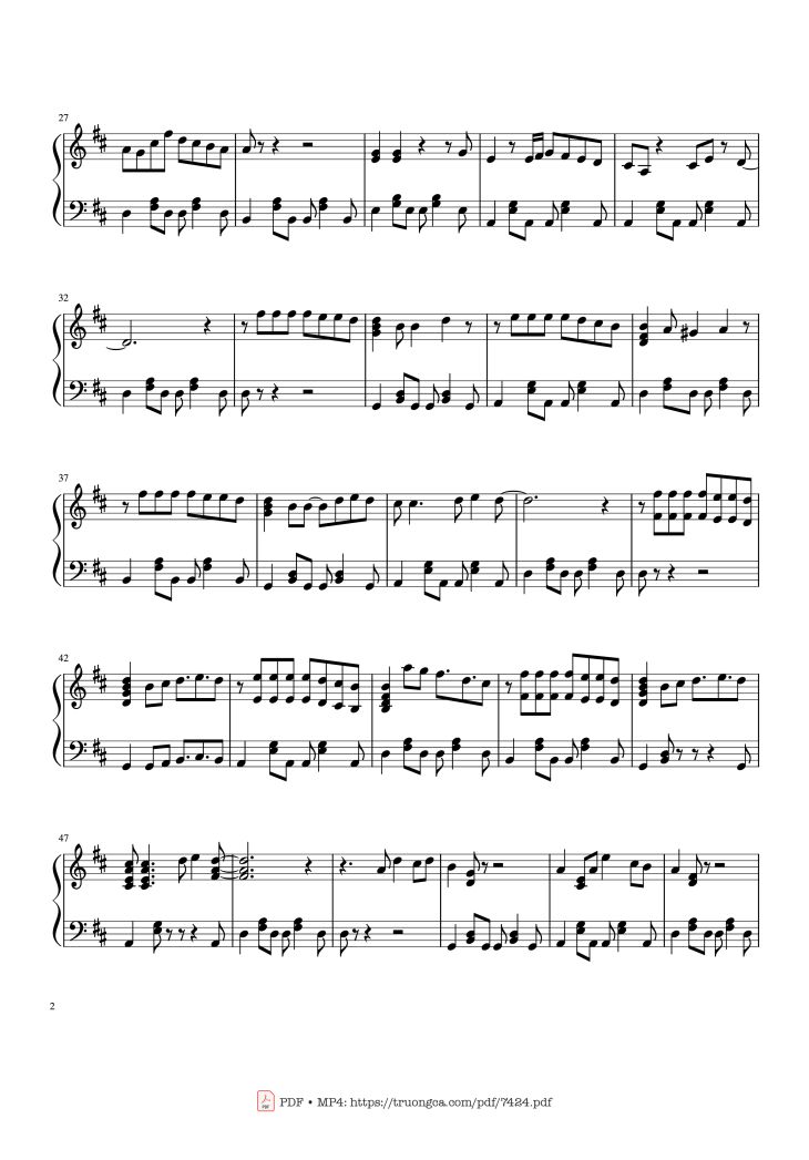 Page 2 of the piano sheet music PDF – Feliz Navidad Piano Solo by José Feliciano