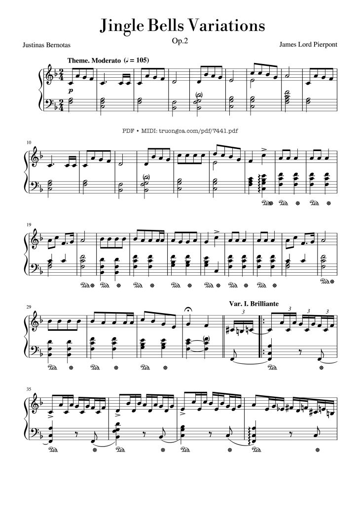 Page 1 of the piano sheet music PDF – Jingle Bells Variations Piano by Nhạc Ngoại