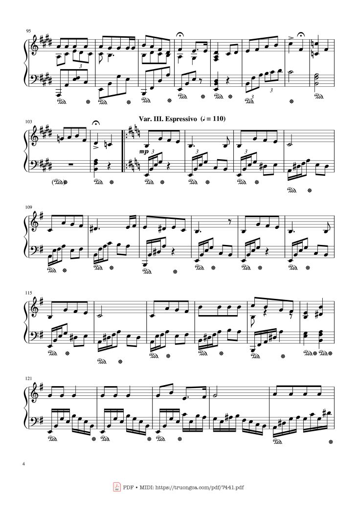Page 4 of the piano sheet music PDF – Jingle Bells Variations Piano by Nhạc Ngoại