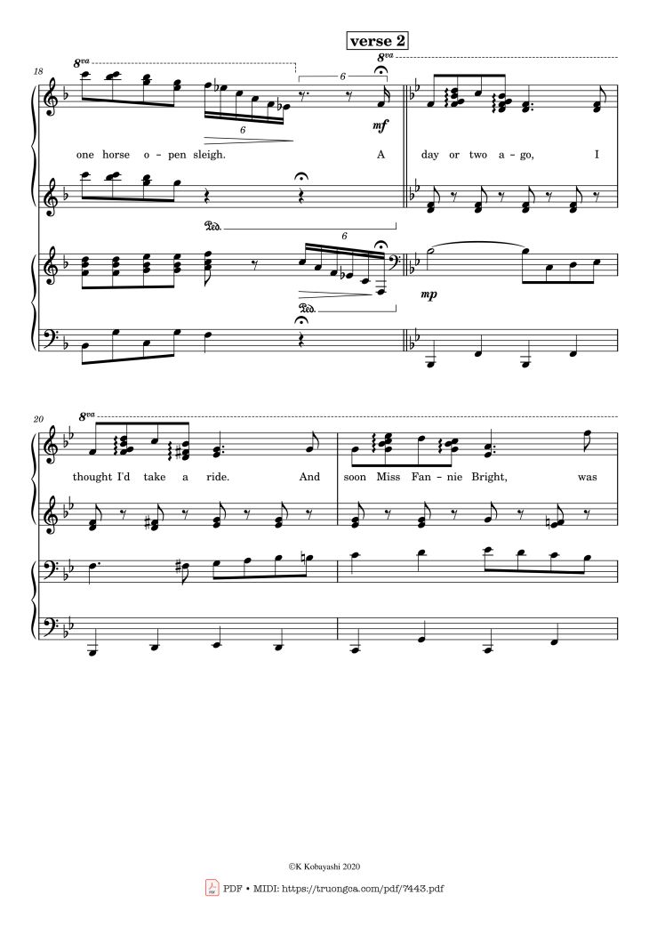 Page 4 of the piano sheet music PDF Piano – Jingle Bells Piano 4 hands by James Pierpont
