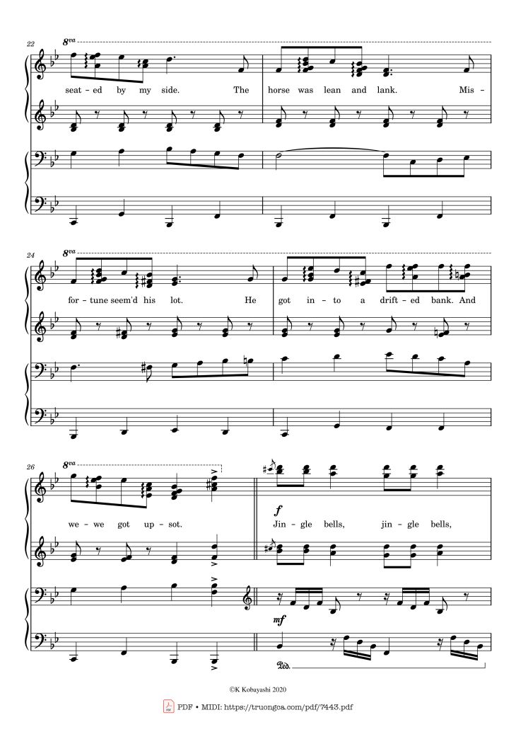Page 5 of the piano sheet music PDF Piano – Jingle Bells Piano 4 hands by James Pierpont