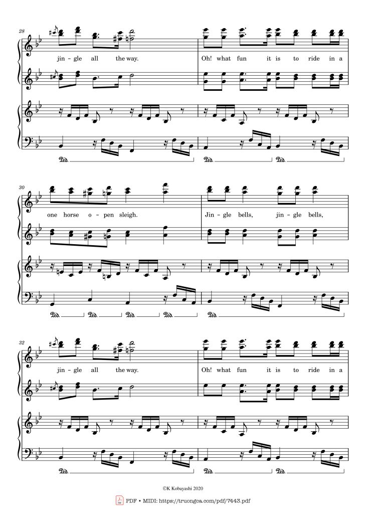 Page 6 of the piano sheet music PDF Piano – Jingle Bells Piano 4 hands by James Pierpont