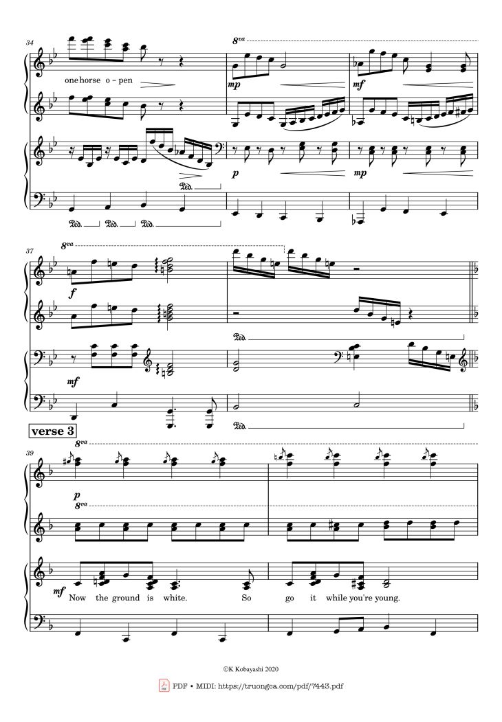 Page 7 of the piano sheet music PDF Piano – Jingle Bells Piano 4 hands by James Pierpont