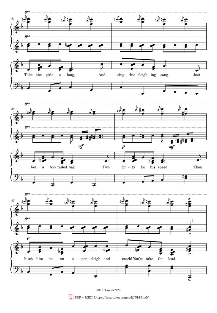 Page 8 of the piano sheet music PDF Piano – Jingle Bells Piano 4 hands by James Pierpont