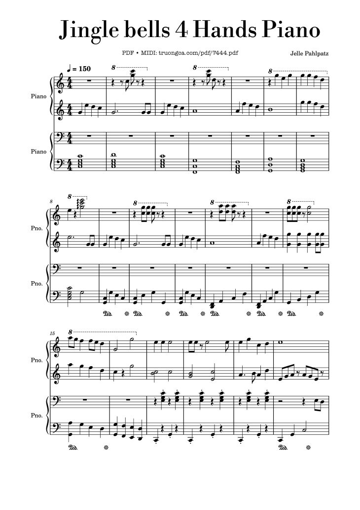 Page 1 of the piano sheet music PDF Piano – Jingle bells piano easy for 2 piano by James Pierpont