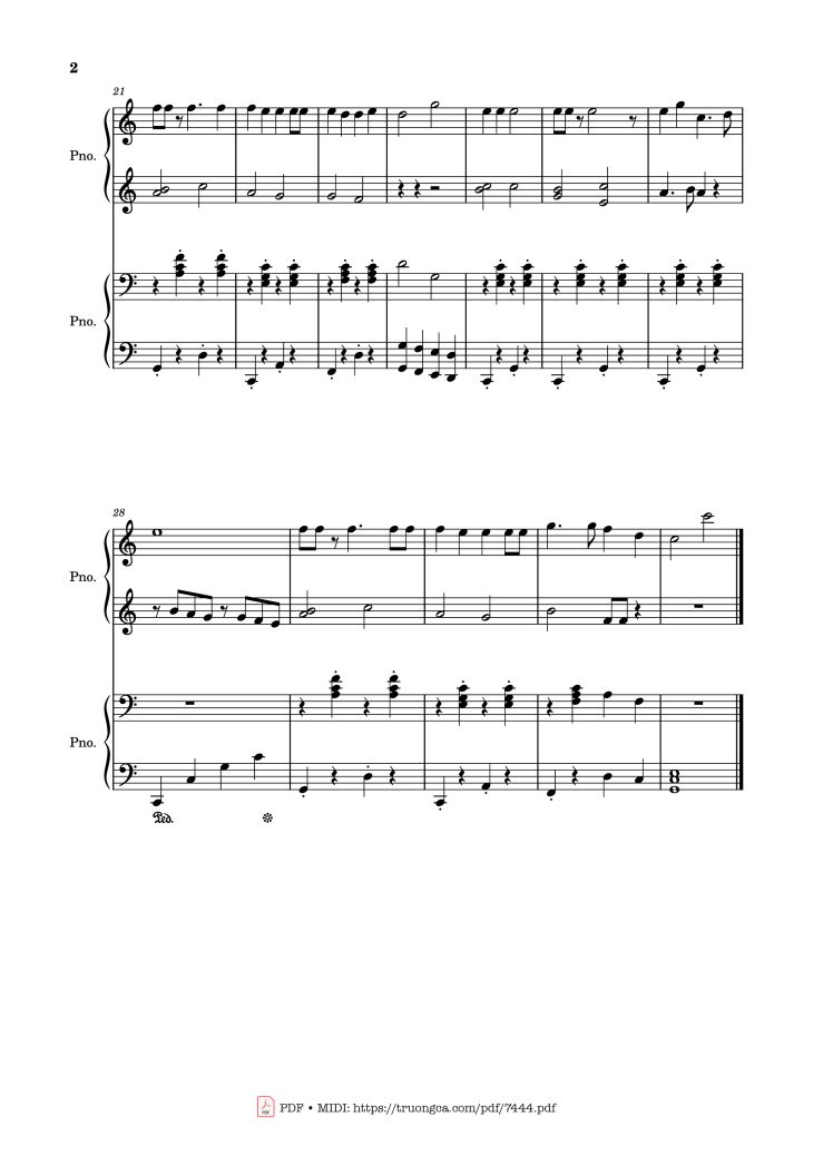 Page 2 of the piano sheet music PDF Piano – Jingle bells piano easy for 2 piano by James Pierpont