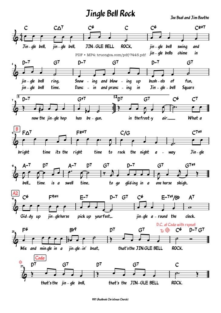 Page 1 of the piano sheet music PDF – Jingle Bell Rock by Joseph Carleton Beal