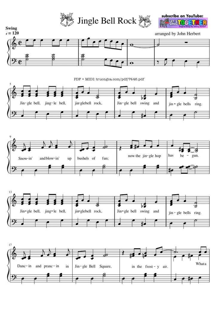 Page 1 of the piano sheet music PDF Piano – Jingle Bell Rock Piano Easy by Joseph Carleton Beal