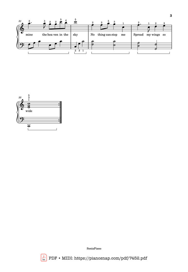 Page 3 of the piano sheet music PDF Piano – Proud of you sheet Piano Easy by Fiona Fung
