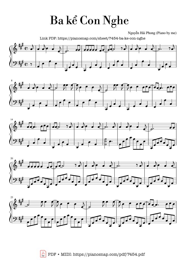 Page 1 of the piano sheet music PDF Piano Guitar Tab – Ba kể Con Nghe Piano by Ng Hải Phong