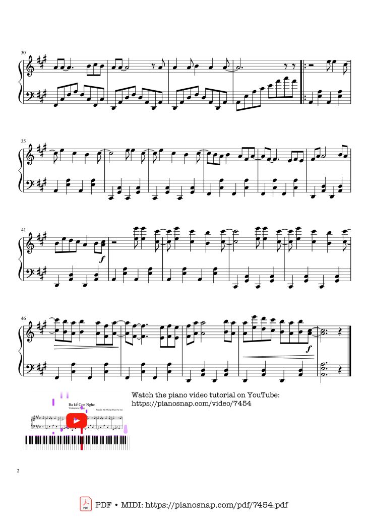 Page 2 of the piano sheet music PDF Piano Guitar Tab – Ba kể Con Nghe Piano by Ng Hải Phong
