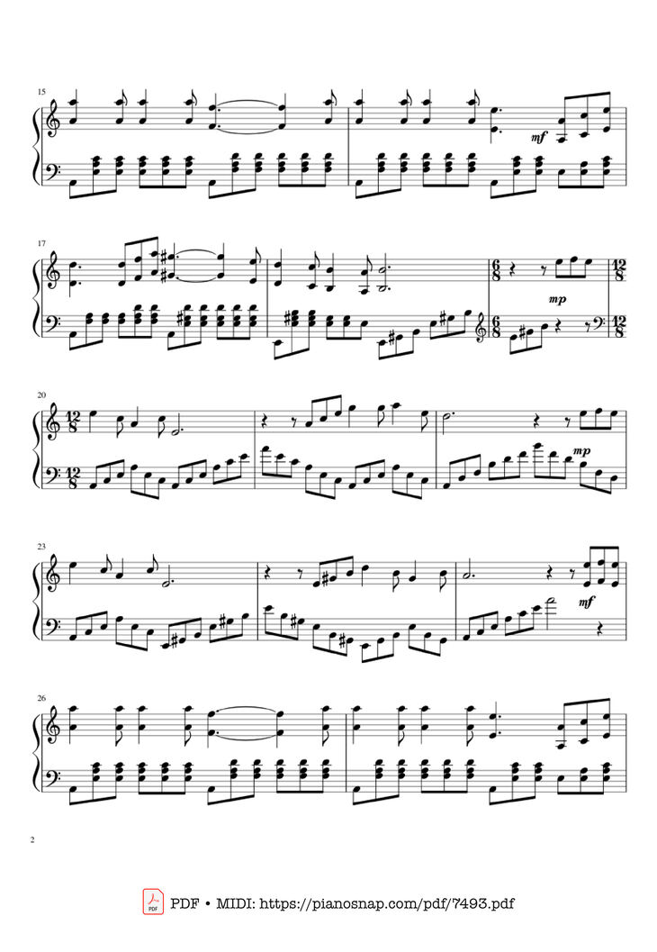 Page 2 of the piano sheet music PDF Piano – Diễm xưa Piano solo by Trịnh Công Sơn