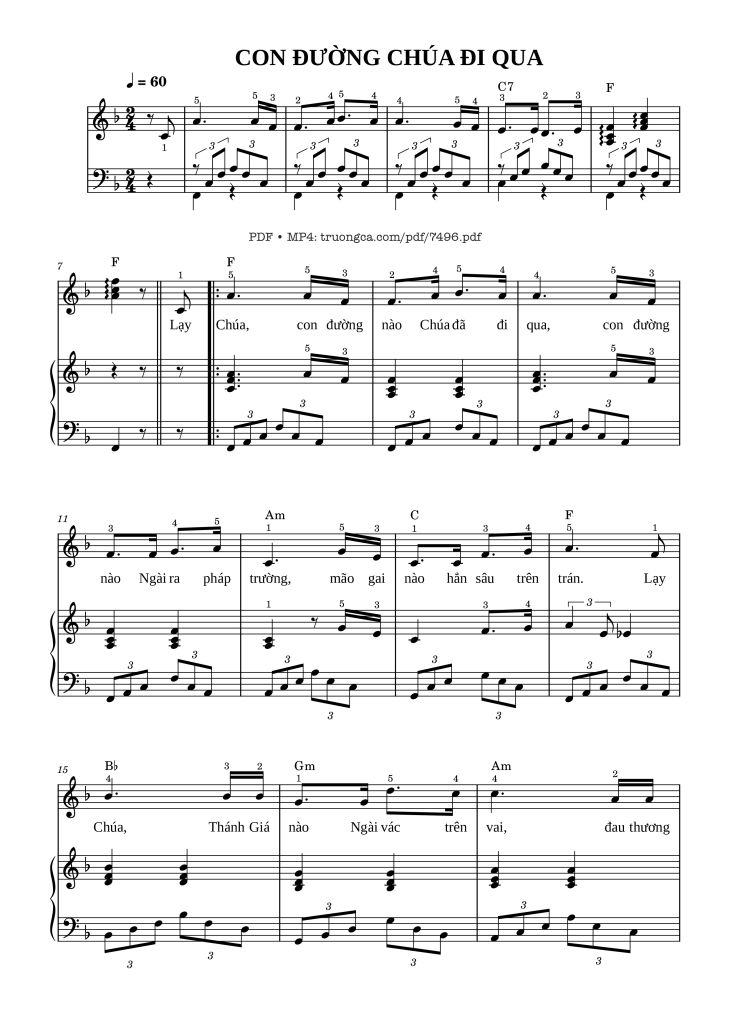 Page 1 of the piano sheet music PDF Piano – Con đường Chúa đã đi qua Piano đệm hát by Lm. Văn Chi