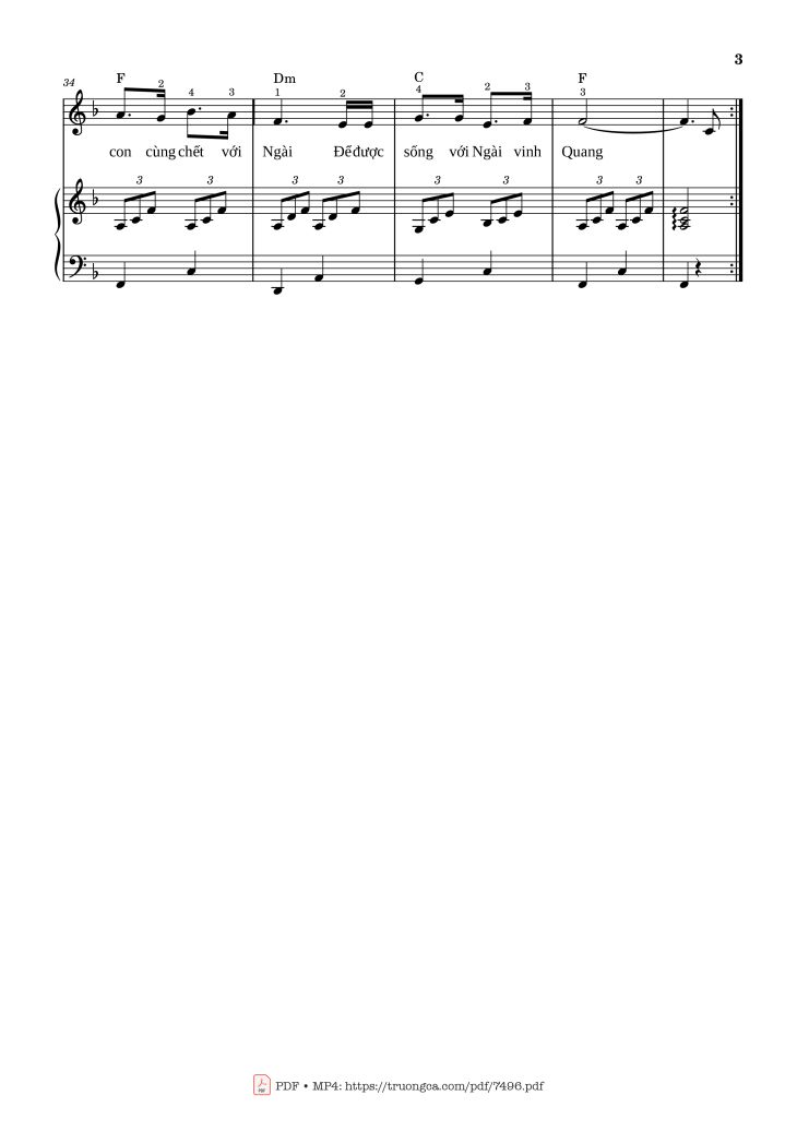 Page 3 of the piano sheet music PDF Piano – Con đường Chúa đã đi qua Piano đệm hát by Lm. Văn Chi