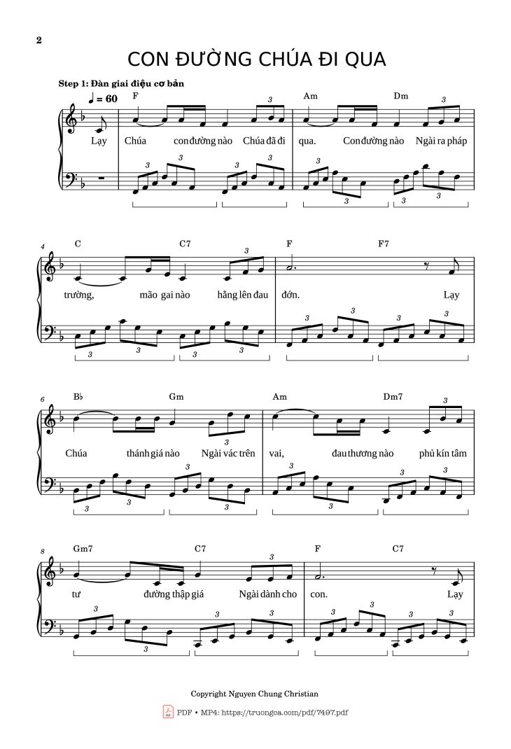 Page 2 of the piano sheet music PDF Piano – Con đường Chúa đã đi qua Piano Solo cơ bản by Lm. Văn Chi