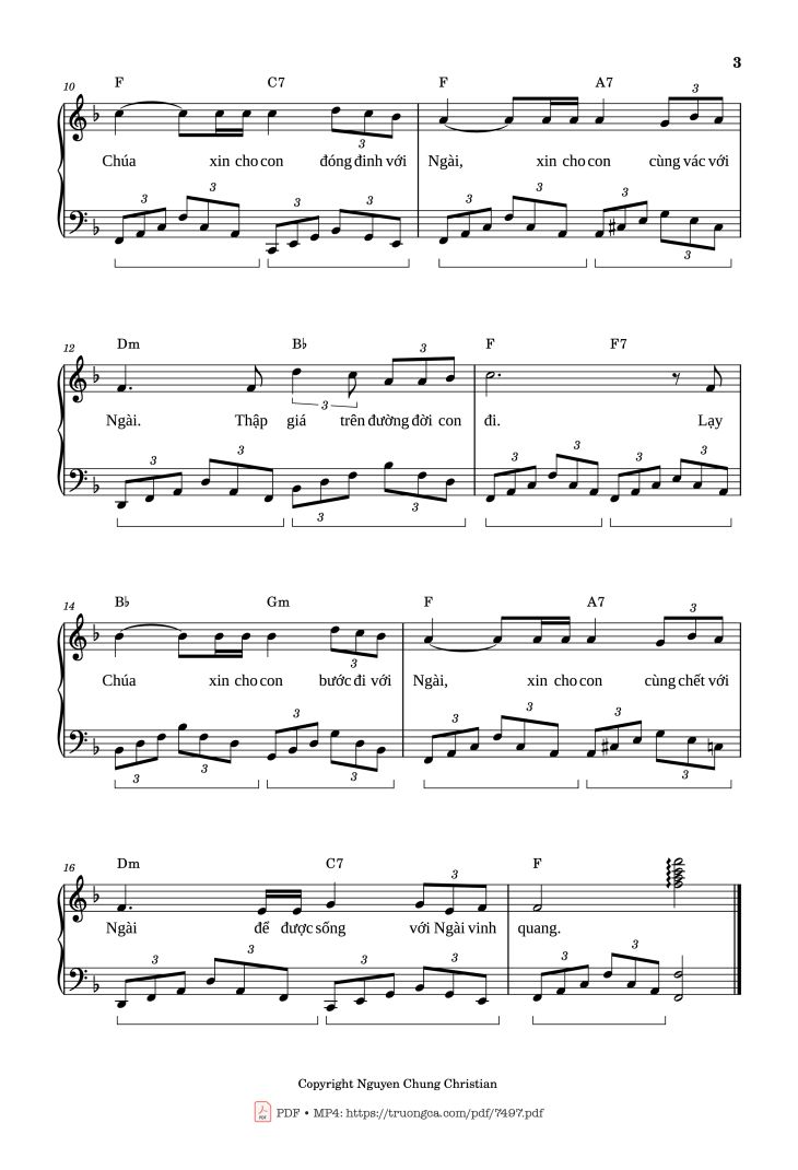 Page 3 of the piano sheet music PDF Piano – Con đường Chúa đã đi qua Piano Solo cơ bản by Lm. Văn Chi