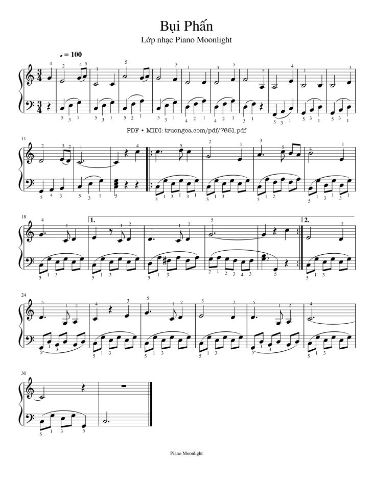 Page 1 of the piano sheet music PDF Piano – Bụi Phấn sheet Piano cover by Vũ Hoàng