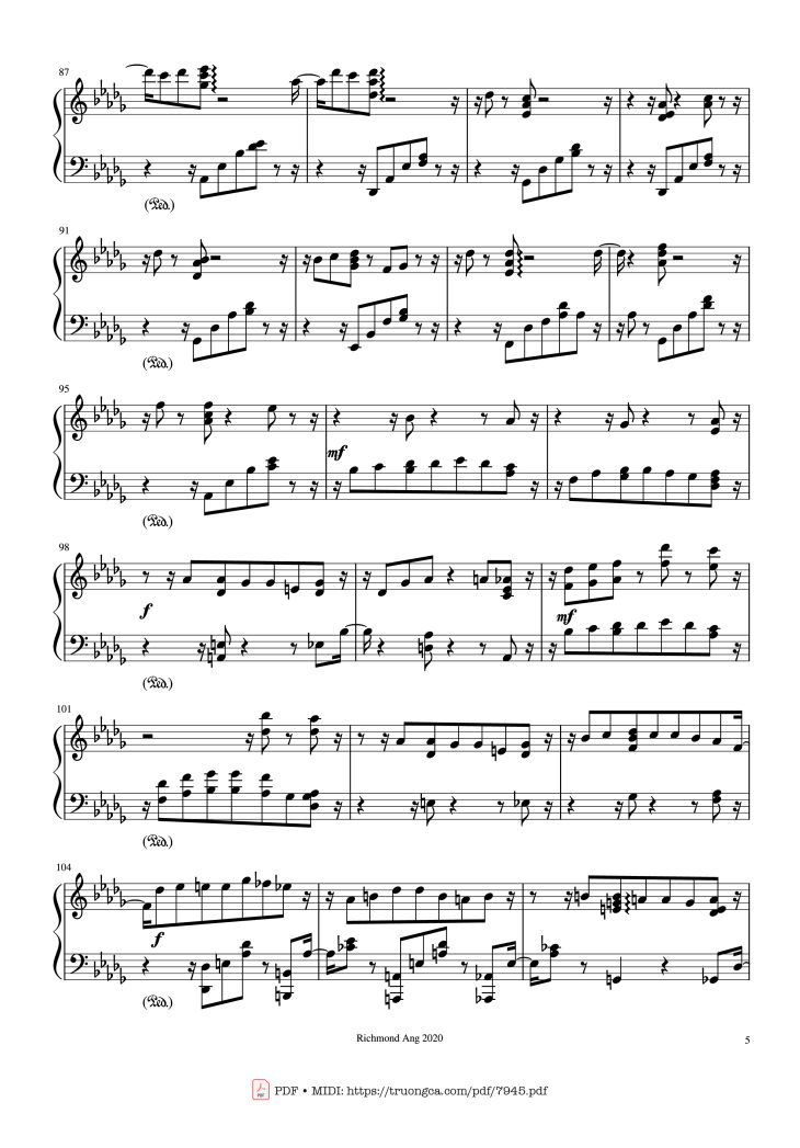 Page 5 of the piano sheet music PDF – The name of life, Inochi No Namae (Joe Hisaishi) by Joe Hisaishi