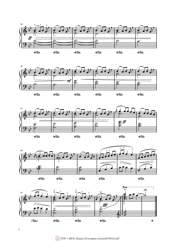 Page 2 of the piano sheet music PDF – Carol of the bells (Easy piano solo) by Dân ca Ukrainian