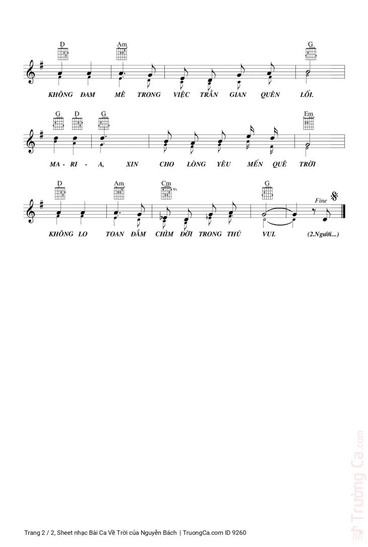 Page 2 of the piano sheet music PDF – Bài Ca Về Trời by Nguyễn Bách