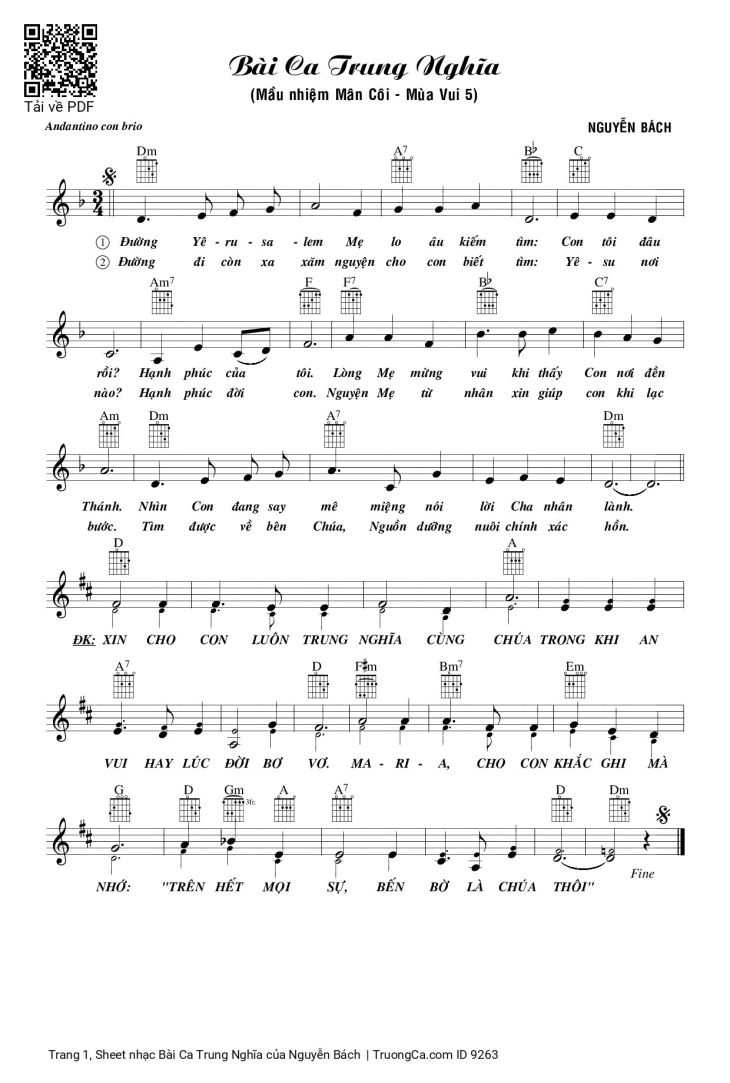 Page 1 of the piano sheet music PDF – Bài Ca Trung Nghĩa by Nguyễn Bách